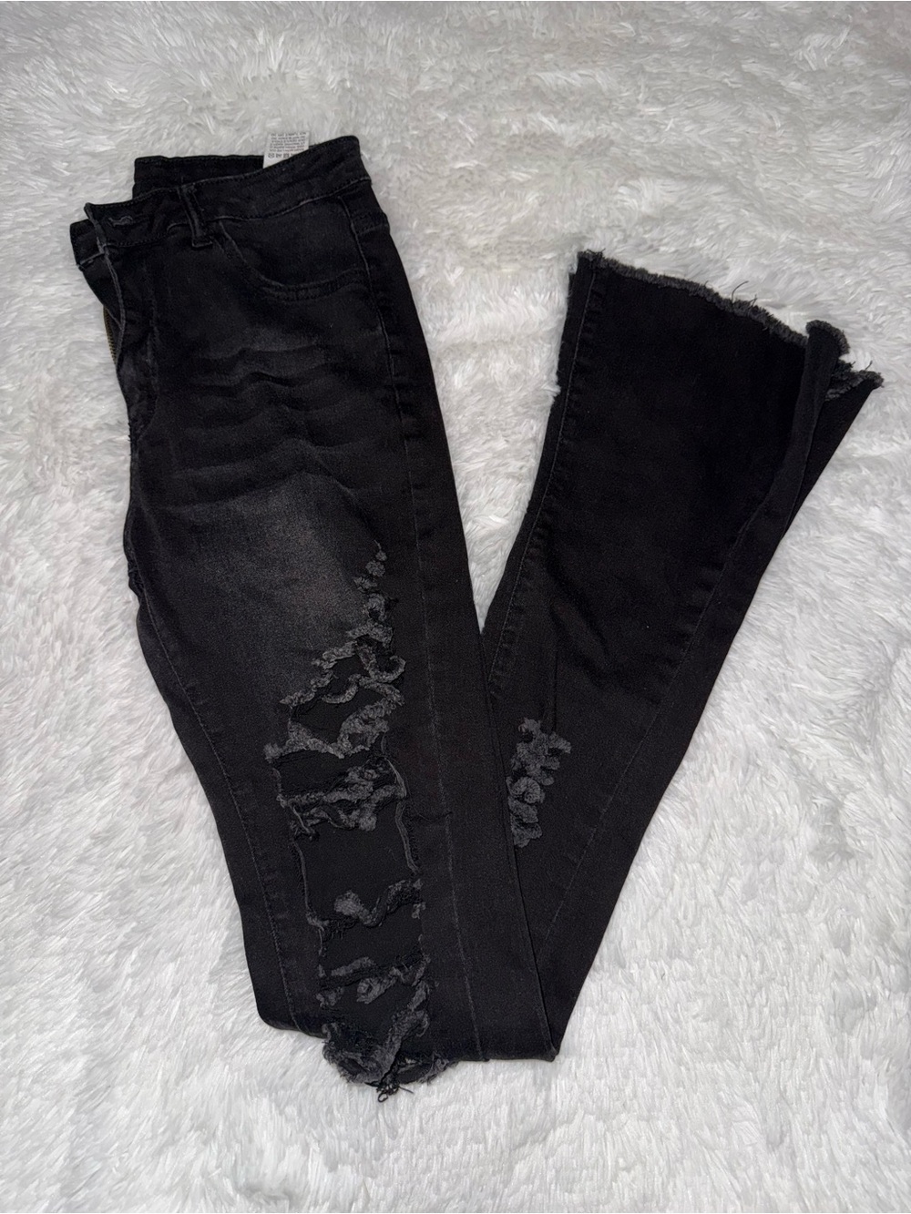 SHEIN Black Distressed Flare Jeans